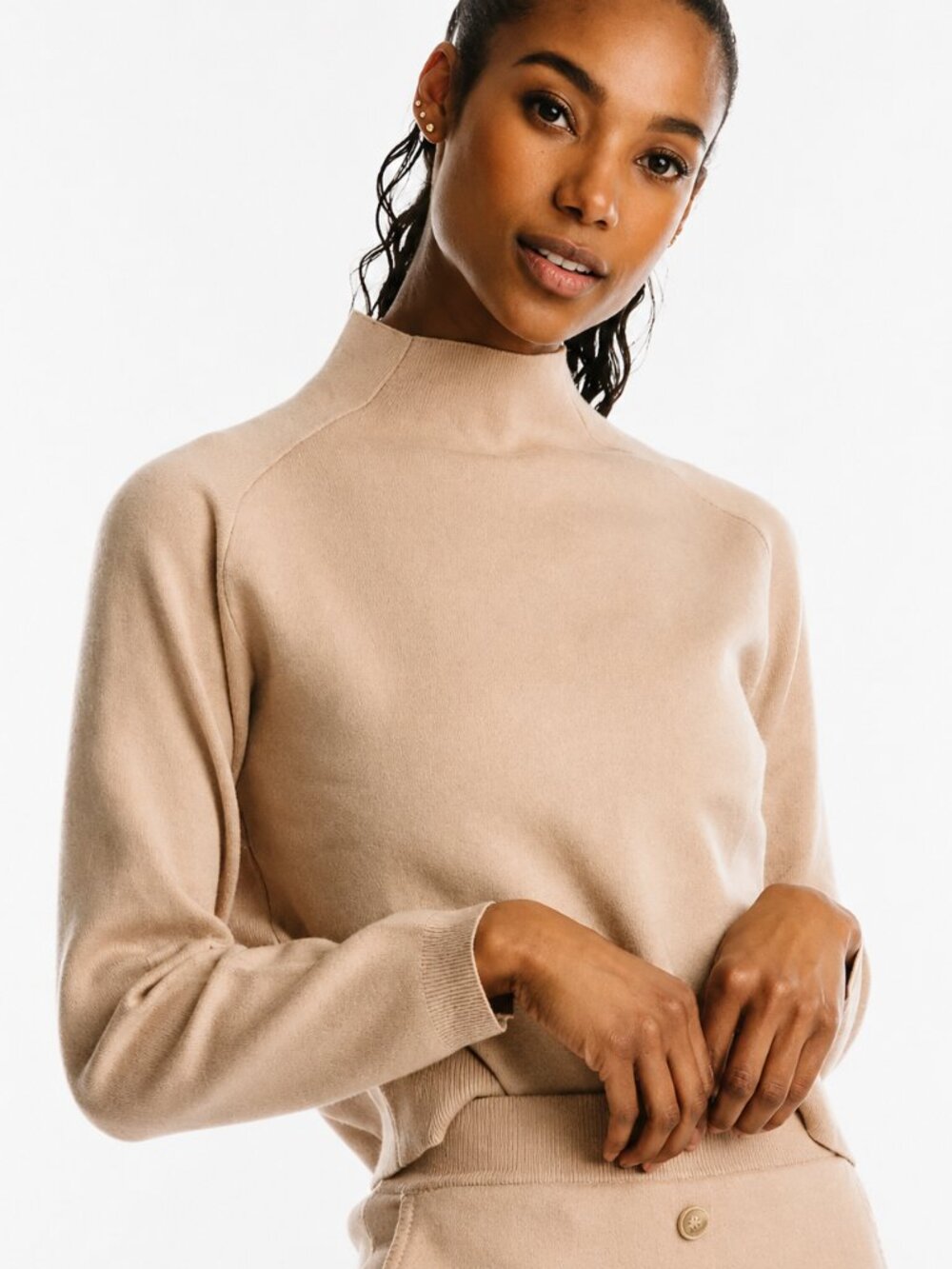 Zyia Bright Khaki Tribeca Mock Neck Long Sleeve Sweater‎ XS NWOT